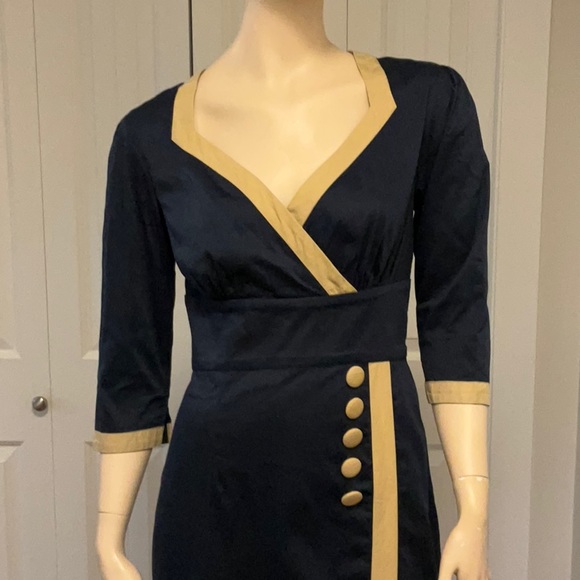 eShakti Women’s Navy 1940 Reproduction Wiggle Dress Size 10/Medium - Picture 2 of 11